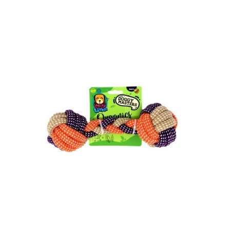 DOGGY MASTERS ORGANICS YUTE PLAY HUESO BORDADO NARANJA Y MORADO